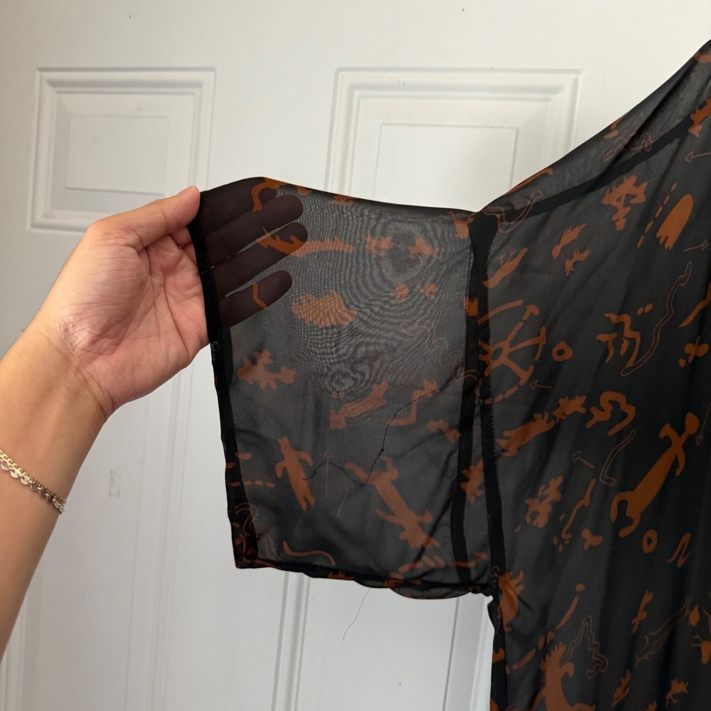 BIYA RATED R Johnny Was black vintage printed sheet babydoll short sleeve midi - Picture 3 of 8